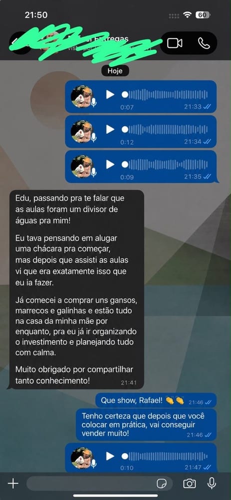 Mensagem de aluno no WhatsApp