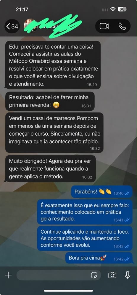 Mensagem de aluno no WhatsApp
